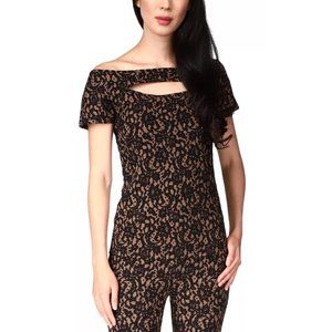 MICHAEL Michael Kors Lace Jacquard Off Shoulder Top Suntan S